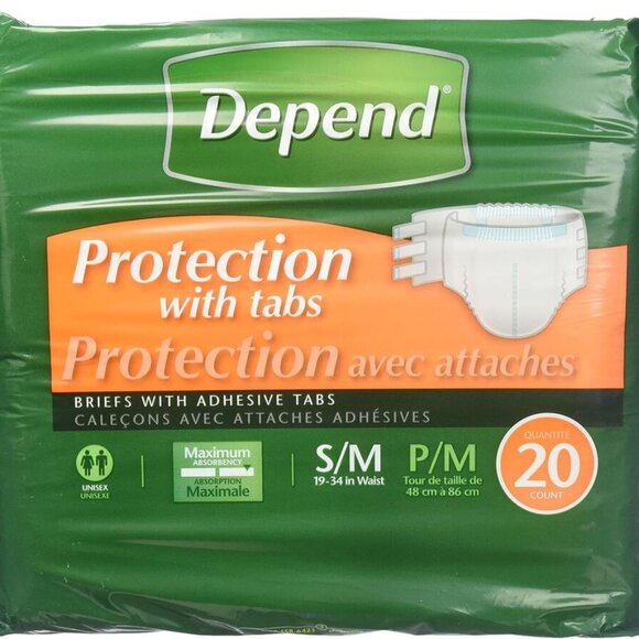 Depend Incontinence Protection With Tabs Maximum Absorbency S/M, 20 Count Unisex - Picture 2 of 2